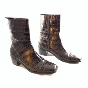 Karen Scott Zip Up Heel Boots Croco Leather Sz 8M